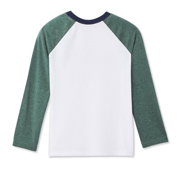 Boys Long Sleeve T-Shirt - Raglan Sleeve - Retro Inspired - White, Green, & Navy - Picture 2 of 6